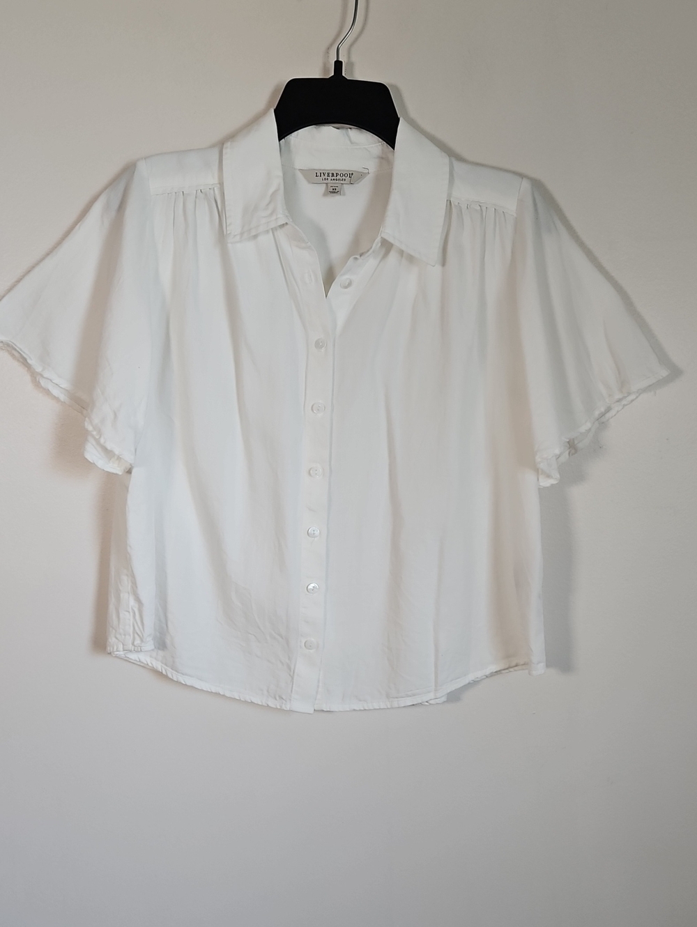 Liverpool Lyocell Button Up Flutter Sleeve Oversized Boxy White XS Staple